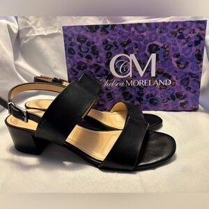 Chelsea Moreland Audrey Black Block Heel Sandals Shoes Women’s Size 7.5
